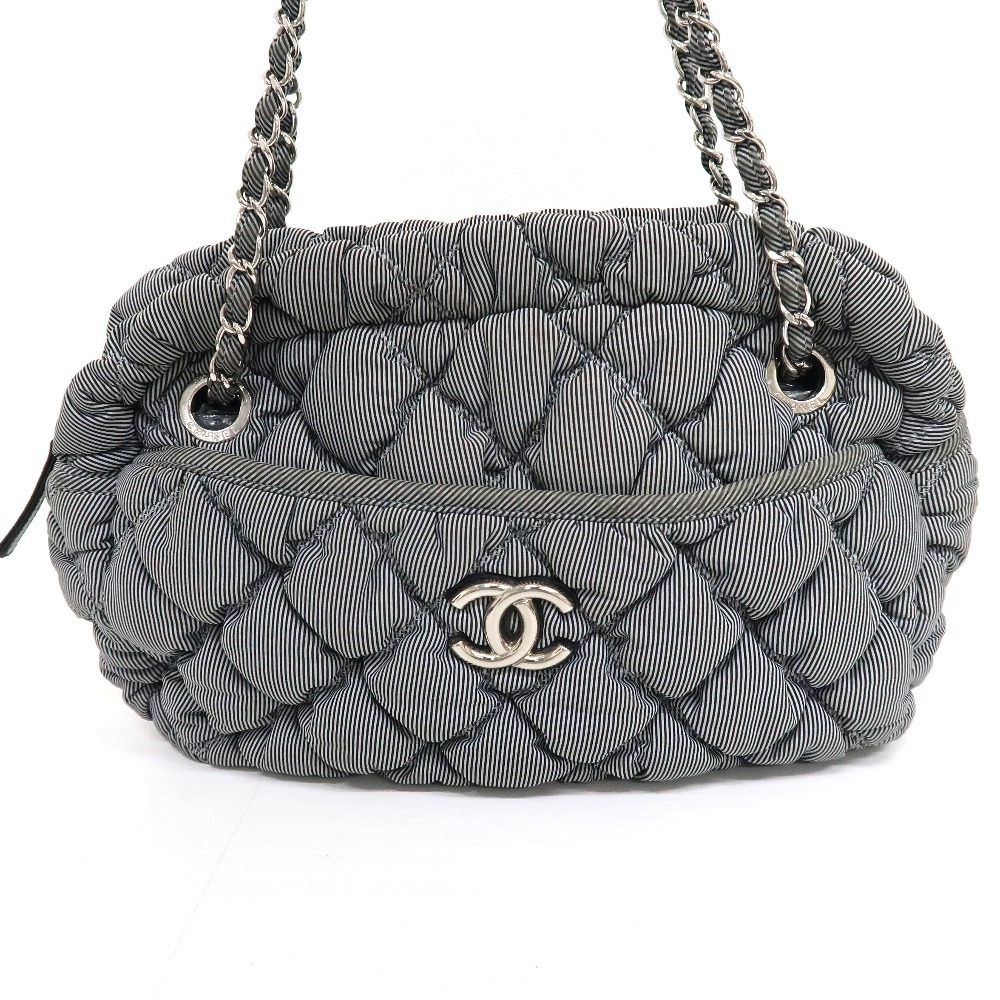 CHANEL Shoulder Bag Handbag Bubble Quilt Chain Grey